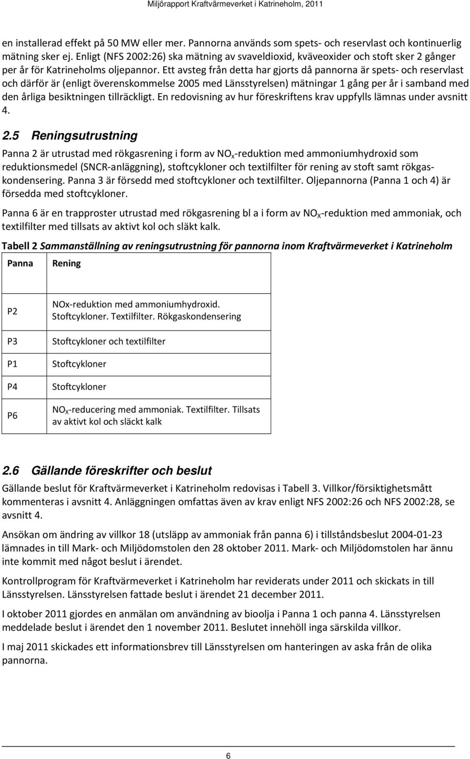 Ett avsteg från detta har gjorts då pannorna är spets och reservlast och därför är (enligt överenskommelse 2005 med Länsstyrelsen) mätningar 1 gång per år i samband med den årliga besiktningen