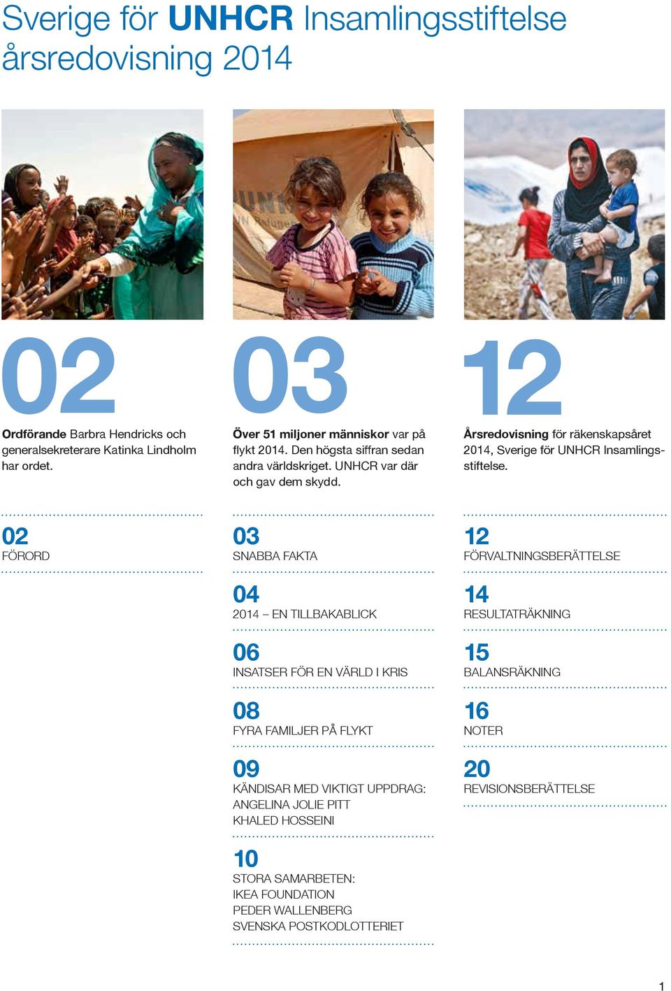 för räkenskapsåret 2014, Sverige för UNHCR Insamlingsstiftelse.