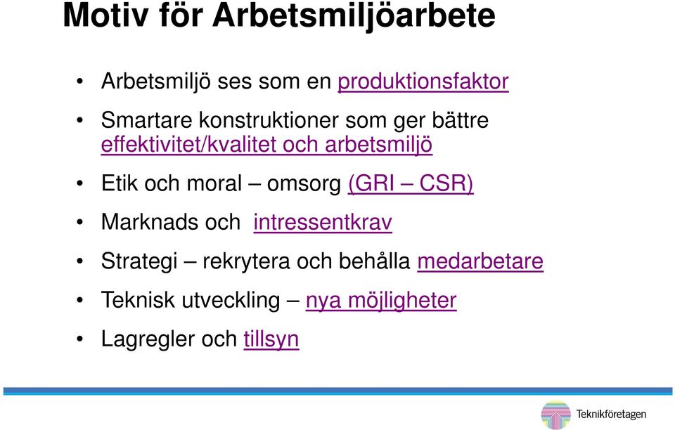 Etik och moral omsorg (GRI CSR) Marknads och intressentkrav Strategi