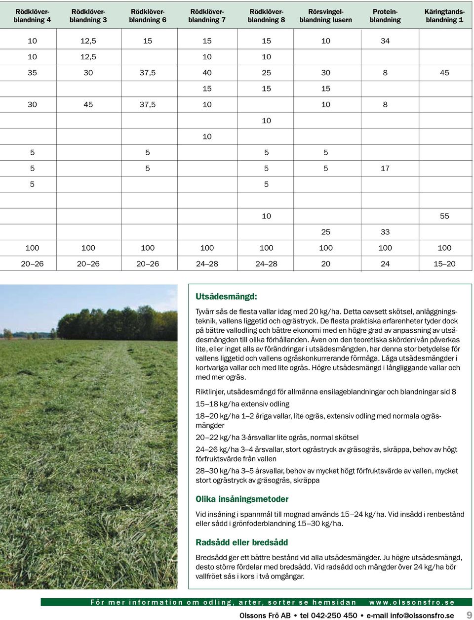 Utsädesmängd: Tyvärr sås de flesta vallar idag med 20 kg/ha. Detta oavsett skötsel, anläggningsteknik, vallens liggetid och ogrästryck.