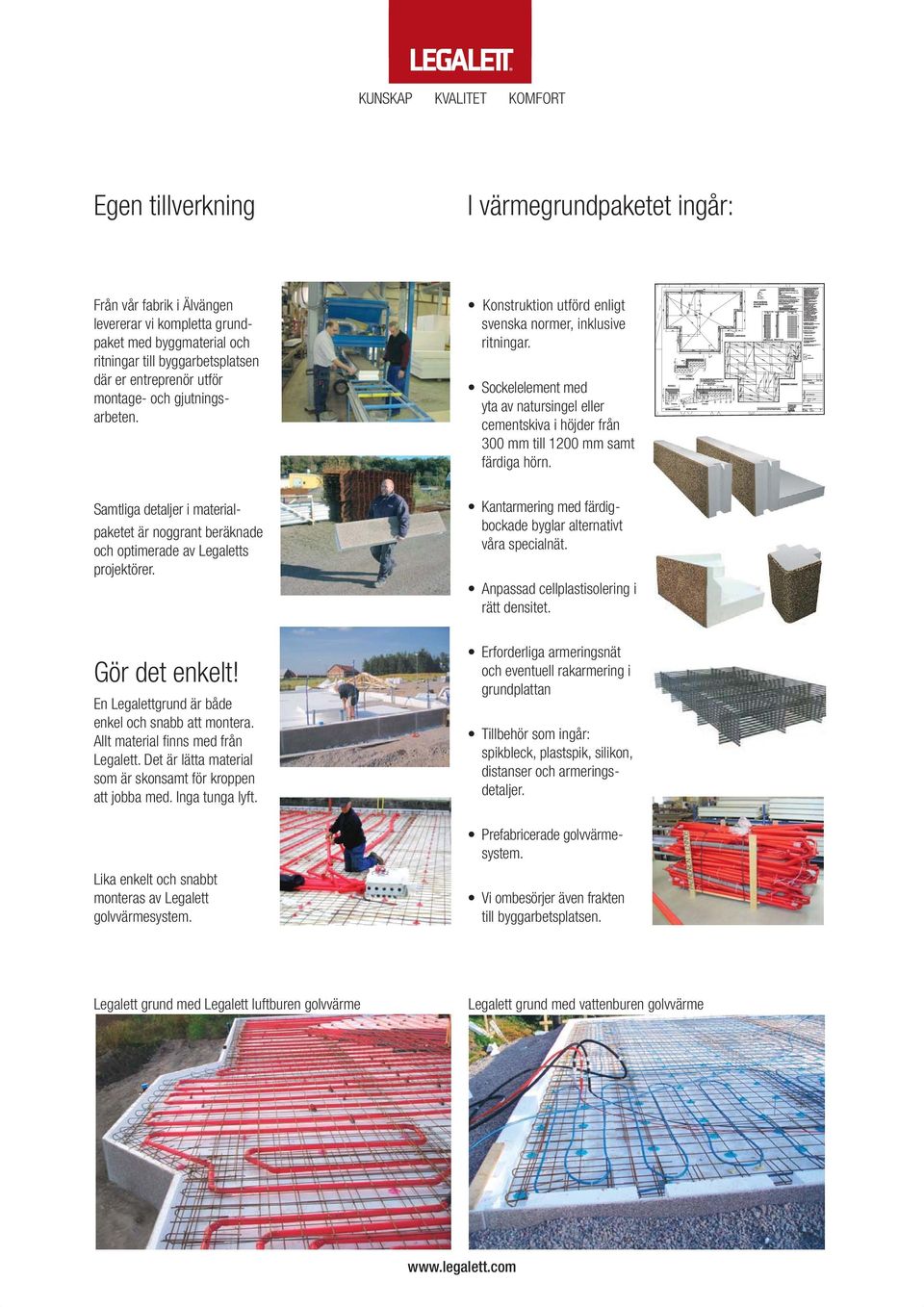 Samtliga detaljer i materialpaketet är noggrant beräknade och optimerade av Legaletts projektörer. Kantarmering med färdigbockade byglar alternativt våra specialnät.