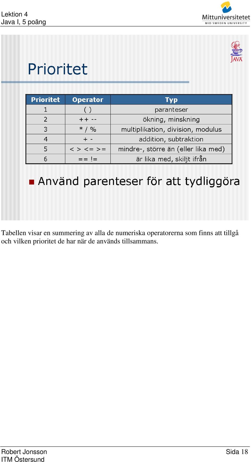 tillgå och vilken prioritet de har när