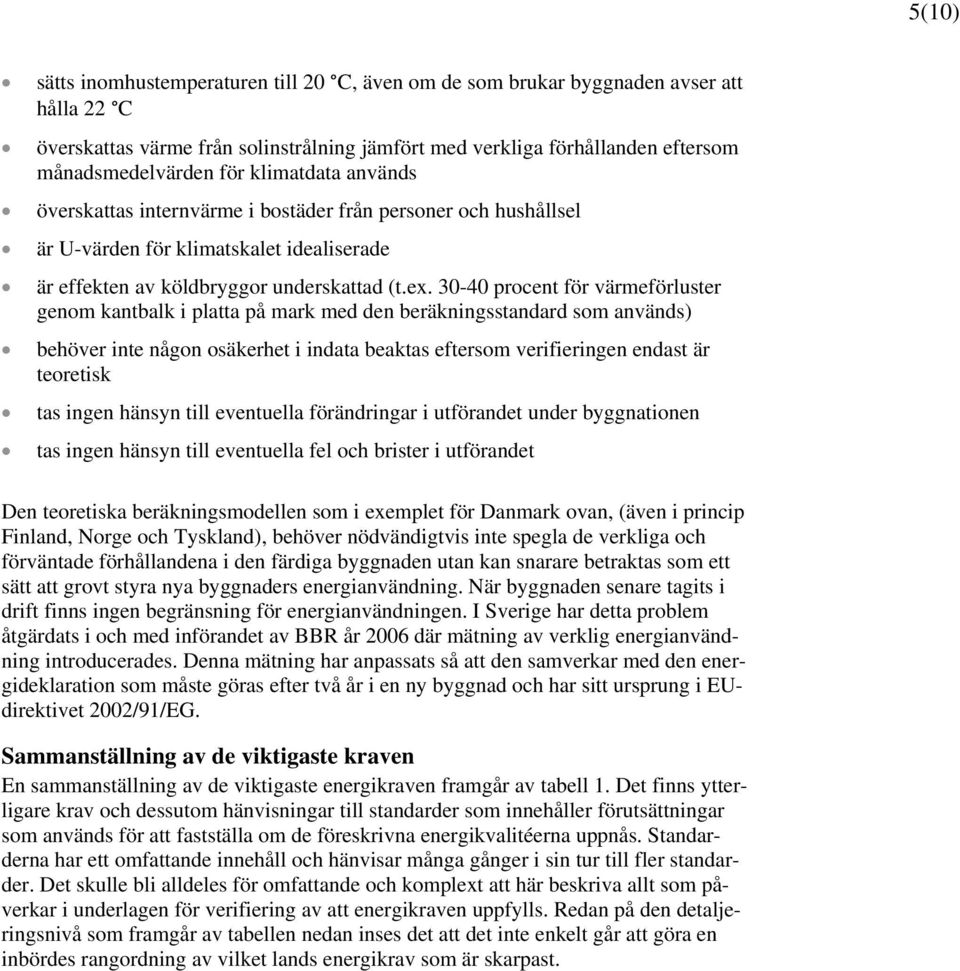 30-40 procent för värmeförluster genom kantbalk i platta på mark med den beräkningsstandard som används) behöver inte någon osäkerhet i indata beaktas eftersom verifieringen endast är teoretisk tas