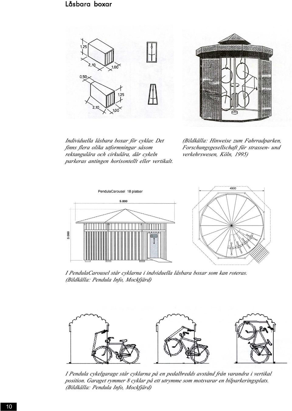 (Bildkälla: Hinweise zum Fahrradparken, Forschungsgesellschaft für strassen- und verkehrswesen, Köln, 1995) I PendulaCarousel står cyklarna i indviduella