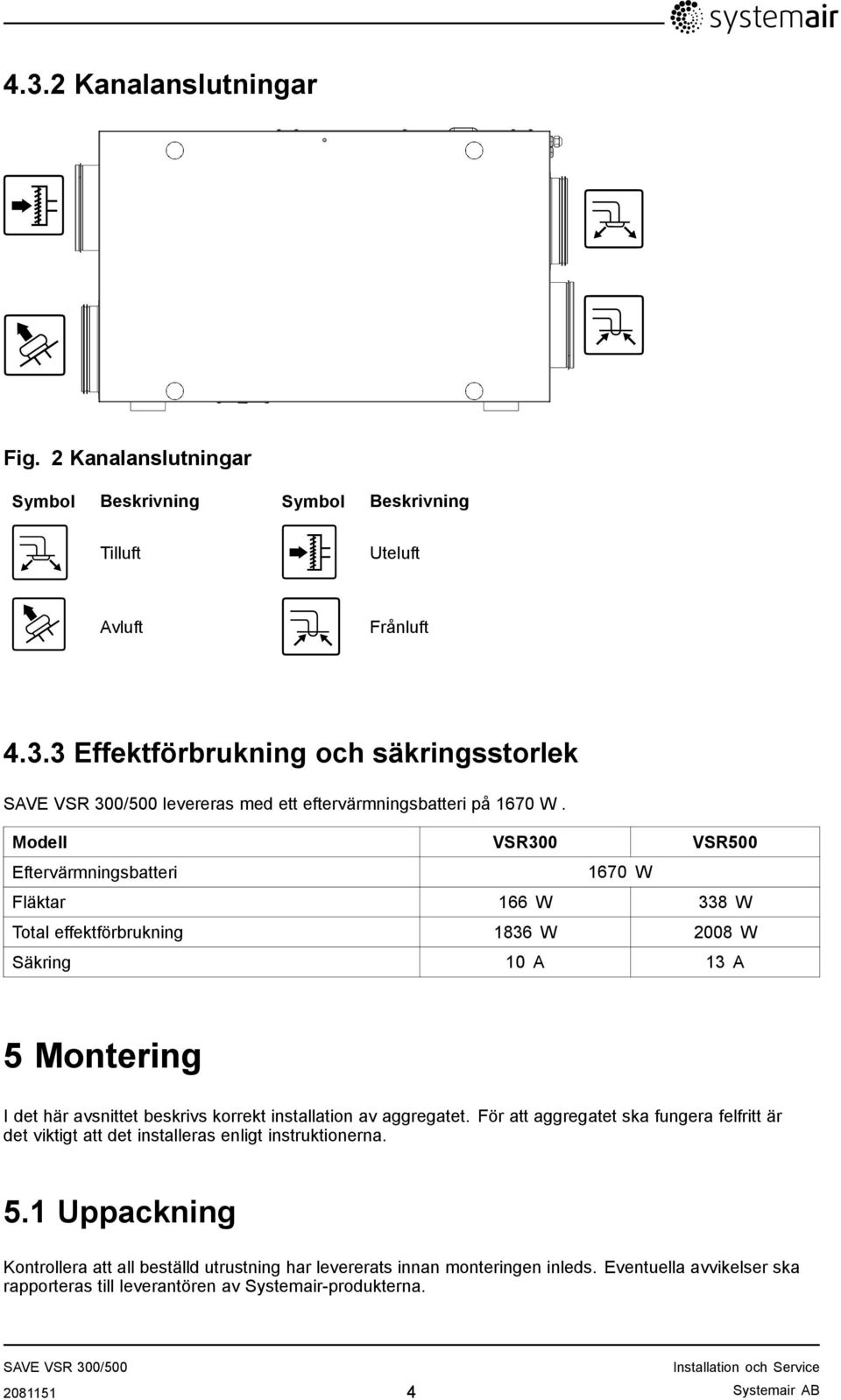 installation av aggregatet. För att aggregatet ska fungera felfritt är det viktigt att det installeras enligt instruktionerna. 5.