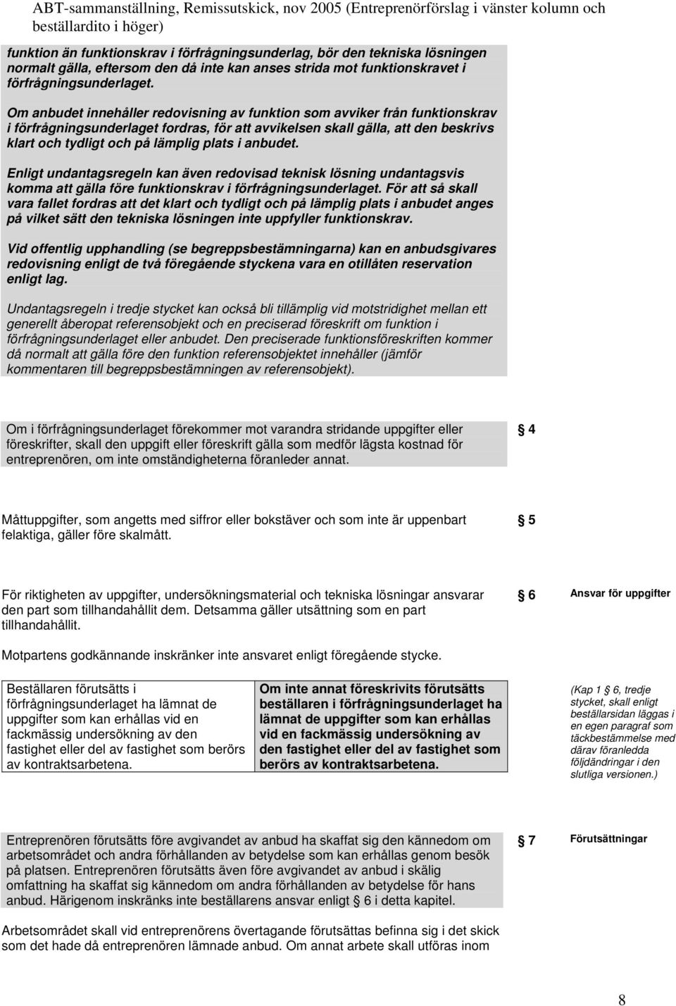 i anbudet. Enligt undantagsregeln kan även redovisad teknisk lösning undantagsvis komma att gälla före funktionskrav i förfrågningsunderlaget.