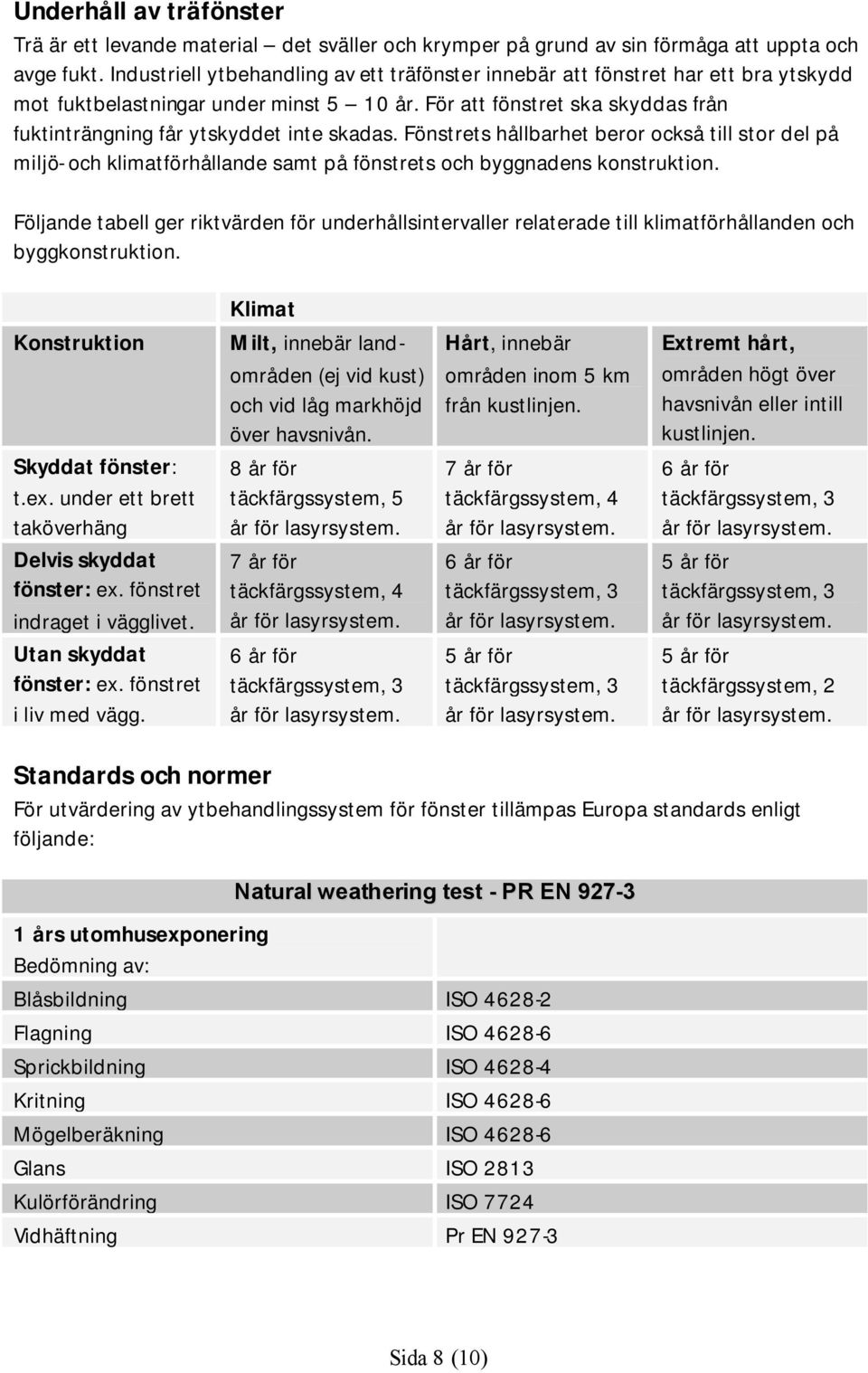 För att fönstret ska skyddas från fuktinträngning får ytskyddet inte skadas.