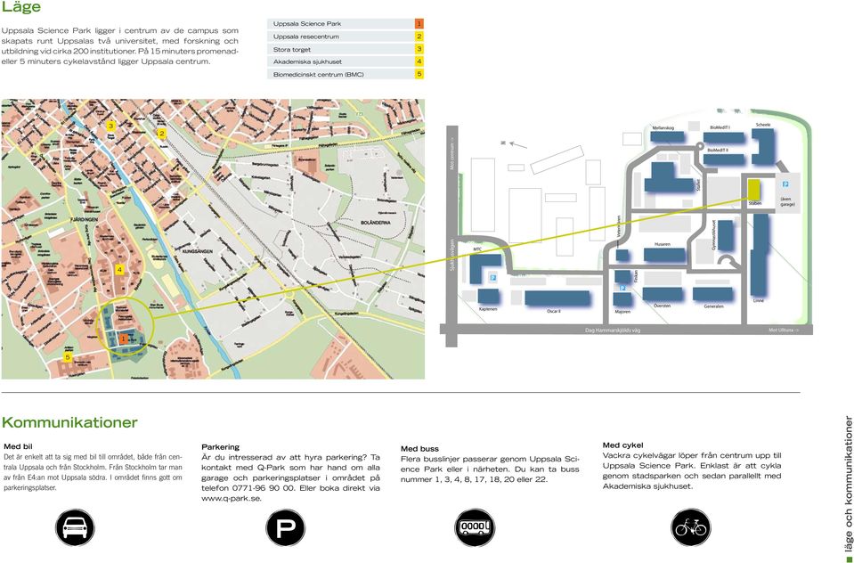 Uppsala Science Park 1 Uppsala resecentrum 2 Stora torget 3 Akademiska sjukhuset 4 Biomedicinskt centrum (BMC) 5 3 2 Mellanskog BioMedIT I Scheele Mot centrum -> N BioMedIT II Stallet P Staben (även