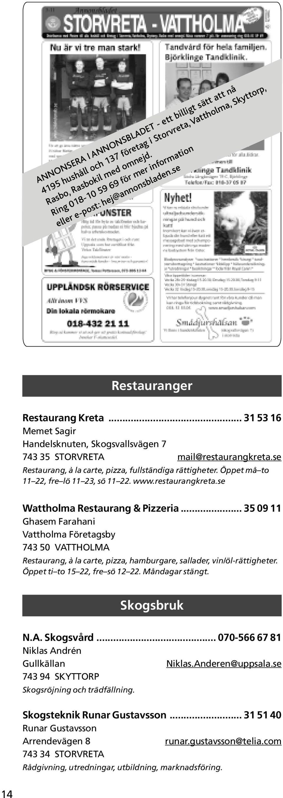 se Restaurang, à la carte, pizza, fullständiga rättigheter. Öppet må to 11 22, fre lö 11 23, sö 11 22. www.restaurangkreta.se Wattholma Restaurang & Pizzeria.