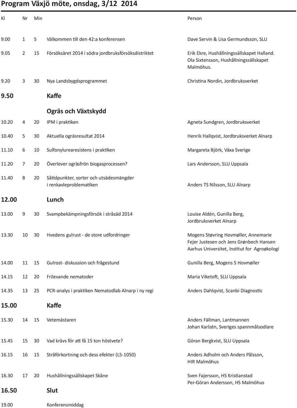 20 3 30 Nya Landsbygdsprogrammet Christina Nordin, Jordbruksverket 9.50 Kaffe Ogräs och Växtskydd 10.20 4 20 IPM i praktiken Agneta Sundgren, Jordbruksverket 10.