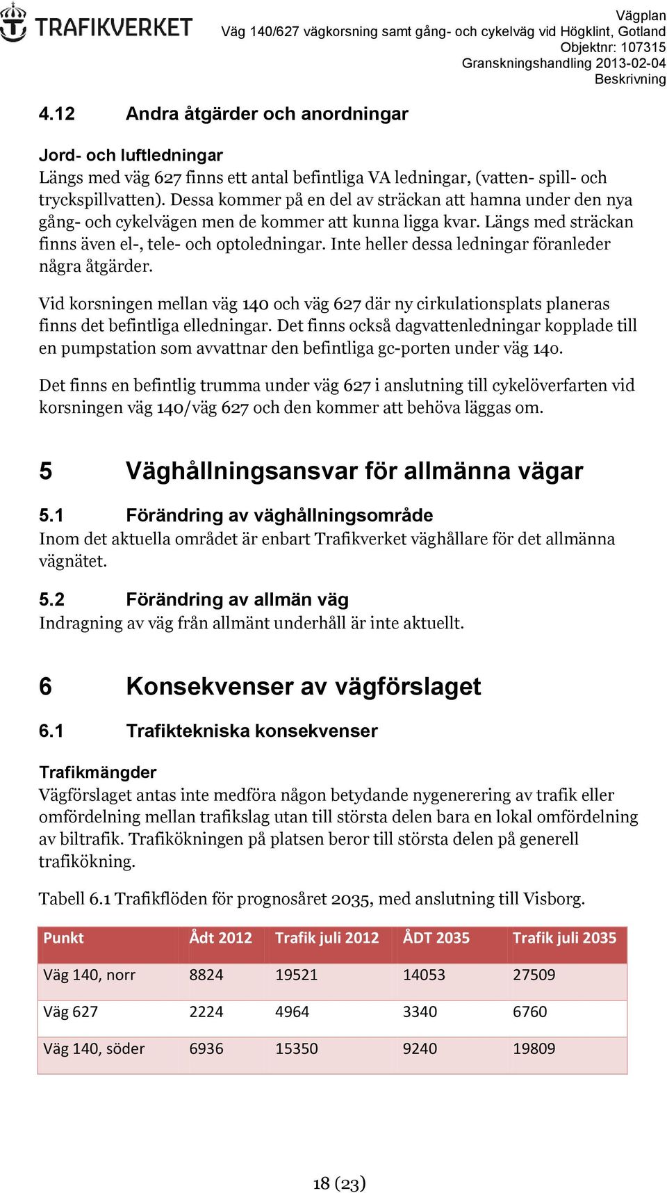 Inte heller dessa ledningar föranleder några åtgärder. Vid korsningen mellan väg 140 och väg 627 där ny cirkulationsplats planeras finns det befintliga elledningar.