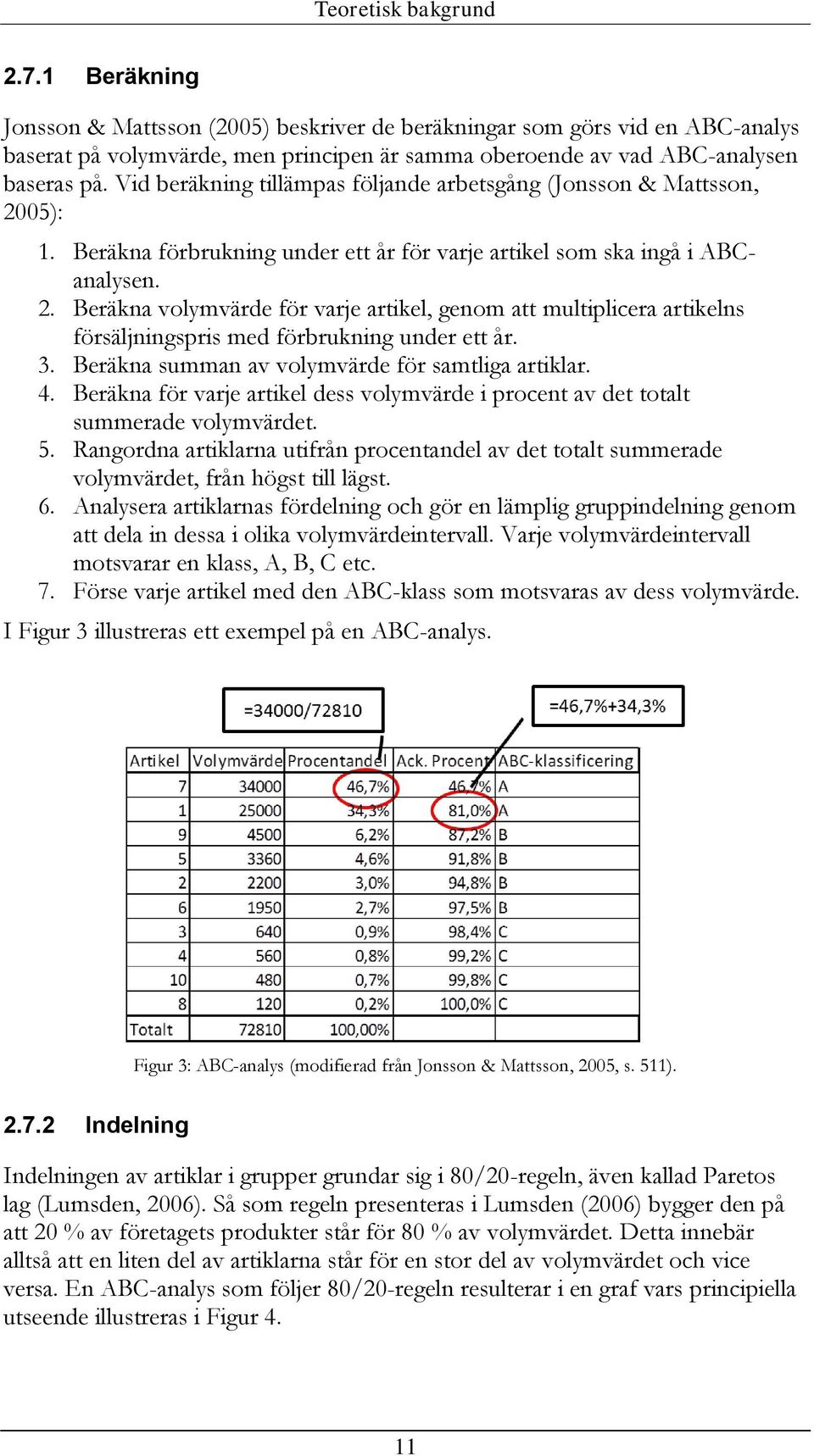 3. Beräkna summan av volymvärde för samtliga artiklar. 4. Beräkna för varje artikel dess volymvärde i procent av det totalt summerade volymvärdet. 5.