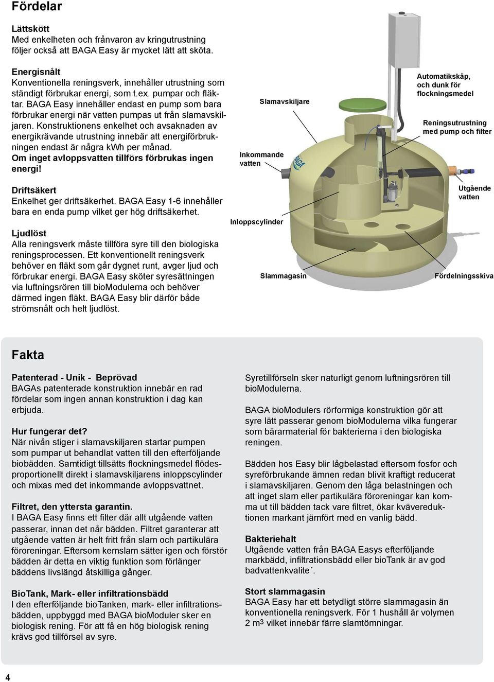 BAGA Easy innehåller endast en pump som bara förbrukar energi när vatten pumpas ut från slamavskiljaren.