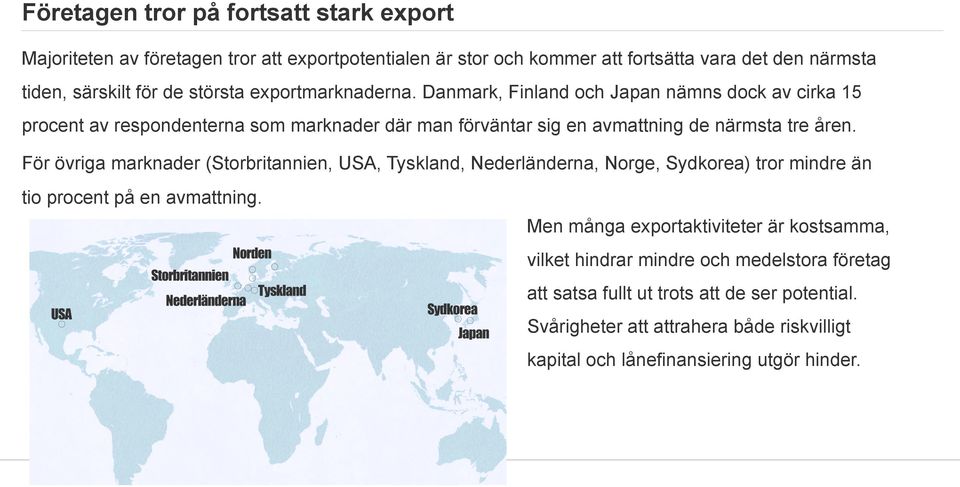 För övriga marknader (Storbritannien, USA, Tyskland, Nederländerna, Norge, Sydkorea) tror mindre än tio procent på en avmattning.