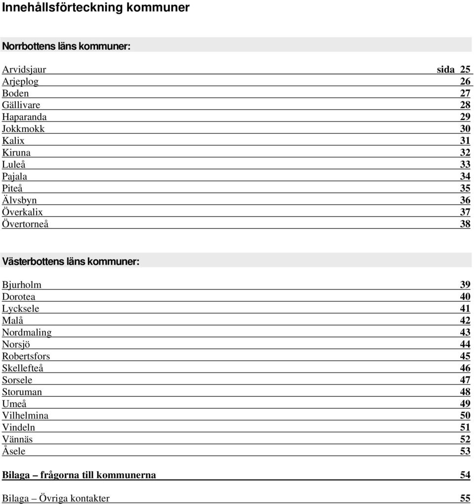 kommuner: Bjurholm 39 Dorotea 40 Lycksele 41 Malå 42 Nordmaling 43 Norsjö 44 Robertsfors 45 Skellefteå 46 Sorsele 47