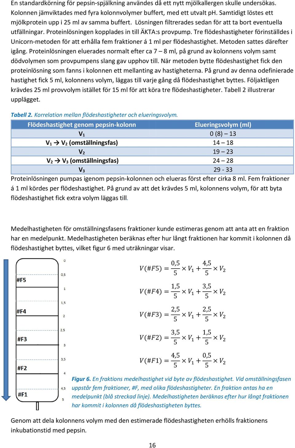 Tre flödeshastigheter förinställdes i Unicorn-metoden för att erhålla fem fraktioner á 1 ml per flödeshastighet. Metoden sattes därefter igång.