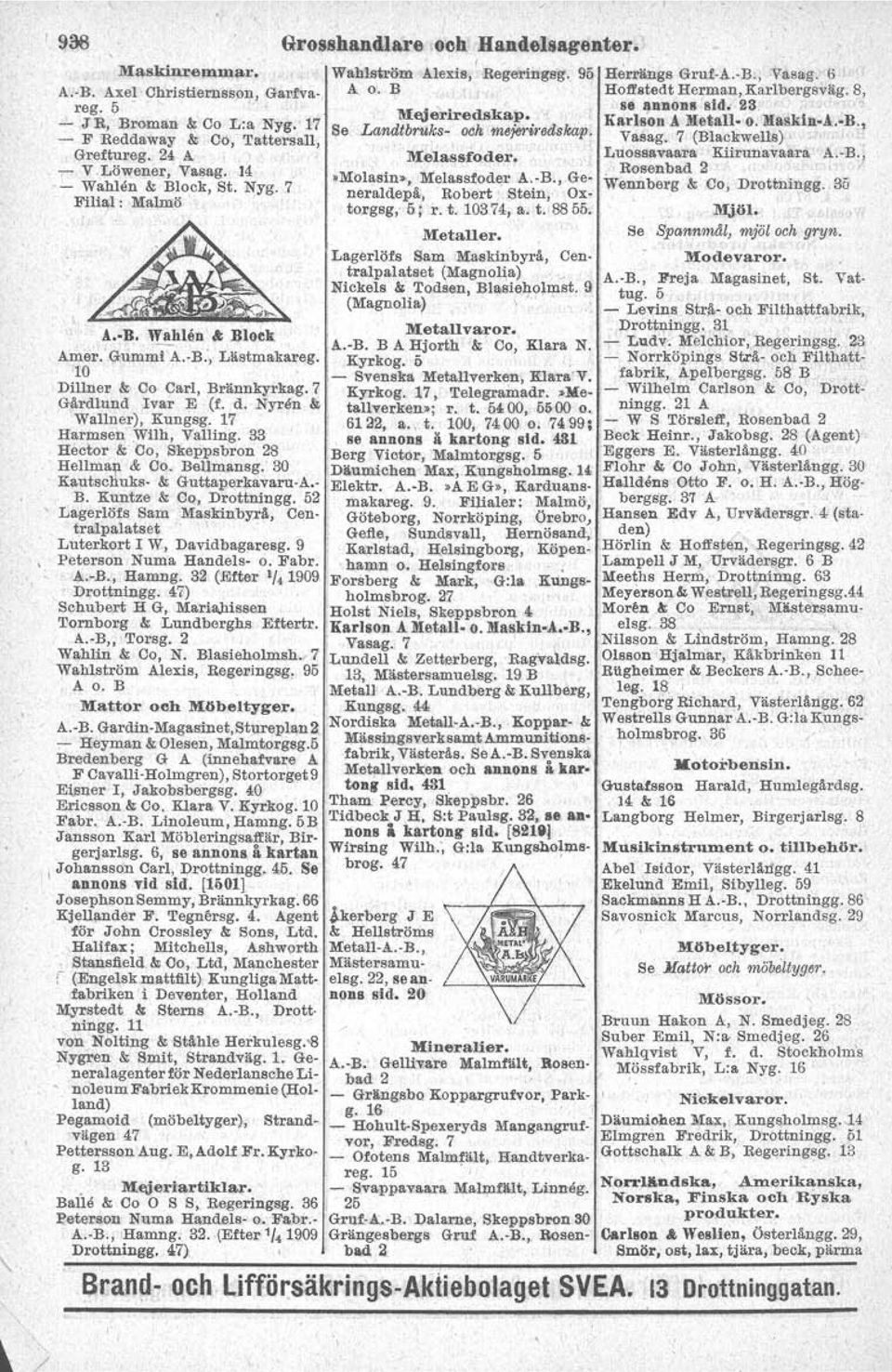 ItMblasin»" MelaBsfod~r A.-B., Ge neraldepä, Robert Stein, Oxtorgsg, 5; r. t. 10374, a. t. 8855. Herrlings Gruf-A,-B., Vasl>g. 6 Ho1l:stedt Herman, Karlbergsväg. 8, ss,nnods sid. 23.