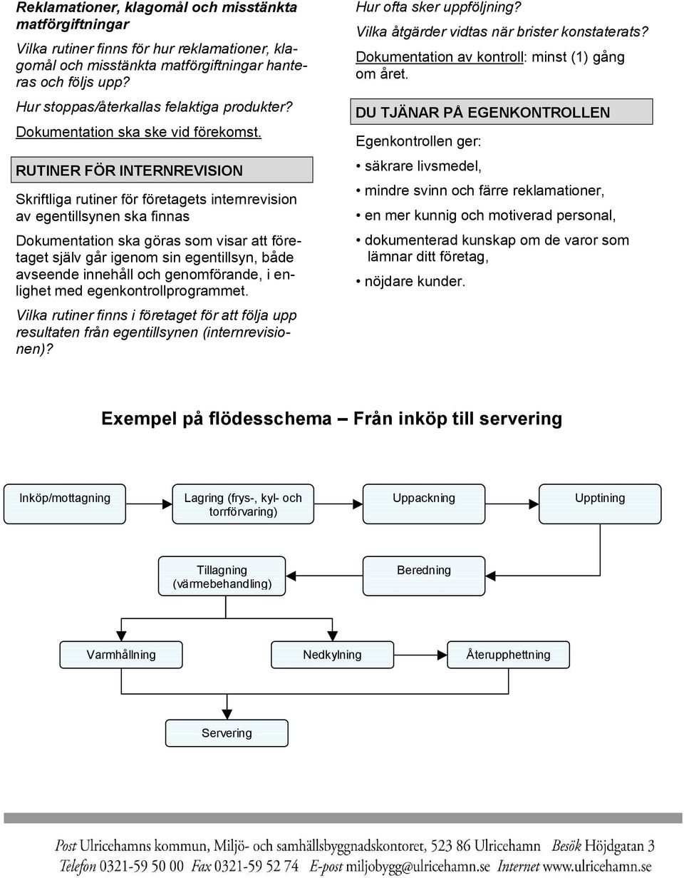 RUTINER FÖR INTERNREVISION Skriftliga rutiner för företagets internrevision av egentillsynen ska finnas Dokumentation ska göras som visar att företaget själv går igenom sin egentillsyn, både avseende