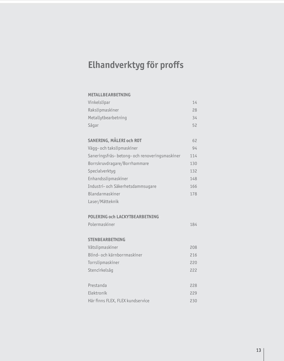 Säkerhetsdammsugare Blandarmaskiner Laser/Mätteknik 62 94 114 130 132 148 166 178 POLERING och LACKYTBEARBETNING Polermaskiner 184 STENBEARBETNING