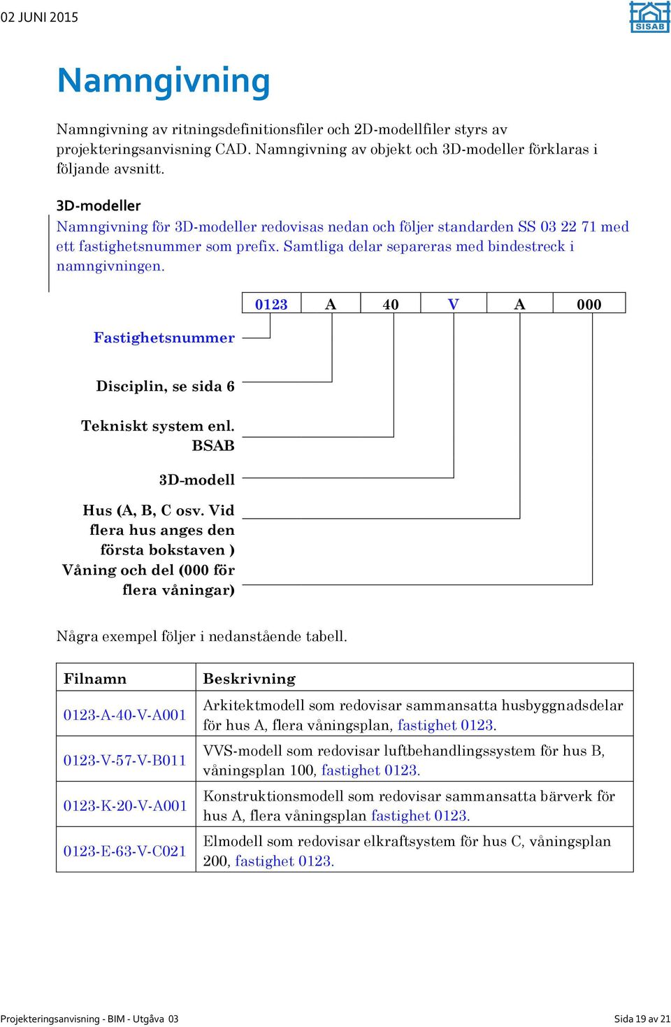 Fastighetsnummer 0123 A 40 V A 000 Disciplin, se sida 6 Tekniskt system enl. BSAB 3D-modell Hus (A, B, C osv.