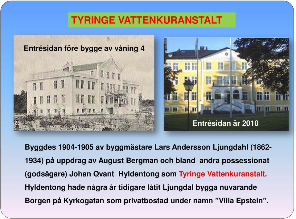 possessionat (godsägare) Johan Qvant Hyldentong som Tyringe Vattenkuranstalt.