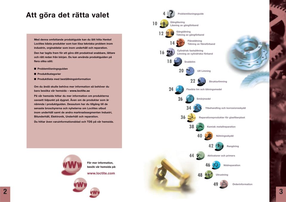 Du kan använda produktguiden på flera olika sätt: Problemlösningsguiden Produktkategorier Produktlista med beställningsinformation Om du ändå skulle behöva mer information så behöver du bara besöka