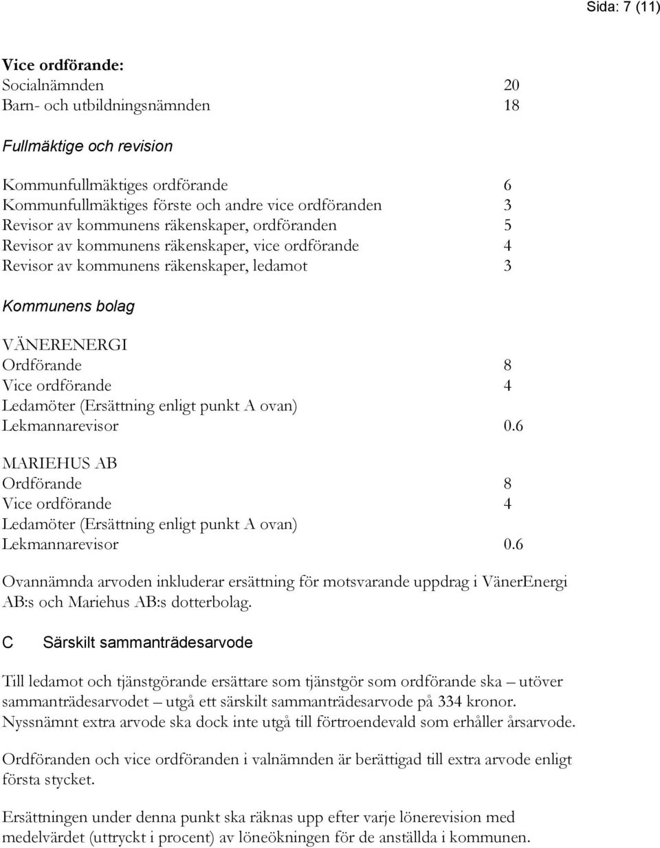 Ledamöter (Ersättning enligt punkt A ovan) Lekmannarevisor 0.6 MARIEHUS AB Ordförande 8 Vice ordförande 4 Ledamöter (Ersättning enligt punkt A ovan) Lekmannarevisor 0.