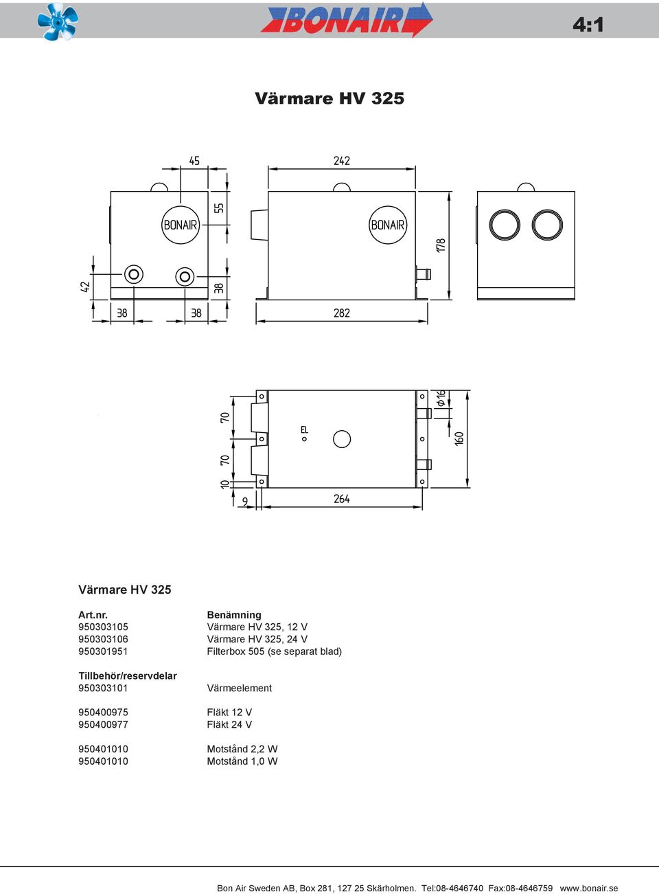 950301951 Filterbox 505 (se separat blad) Tillbehör/reservdelar