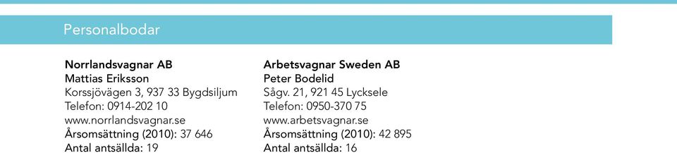se Årsomsättning (2010): 37 646 Antal antsällda: 19 Arbetsvagnar Sweden AB Peter