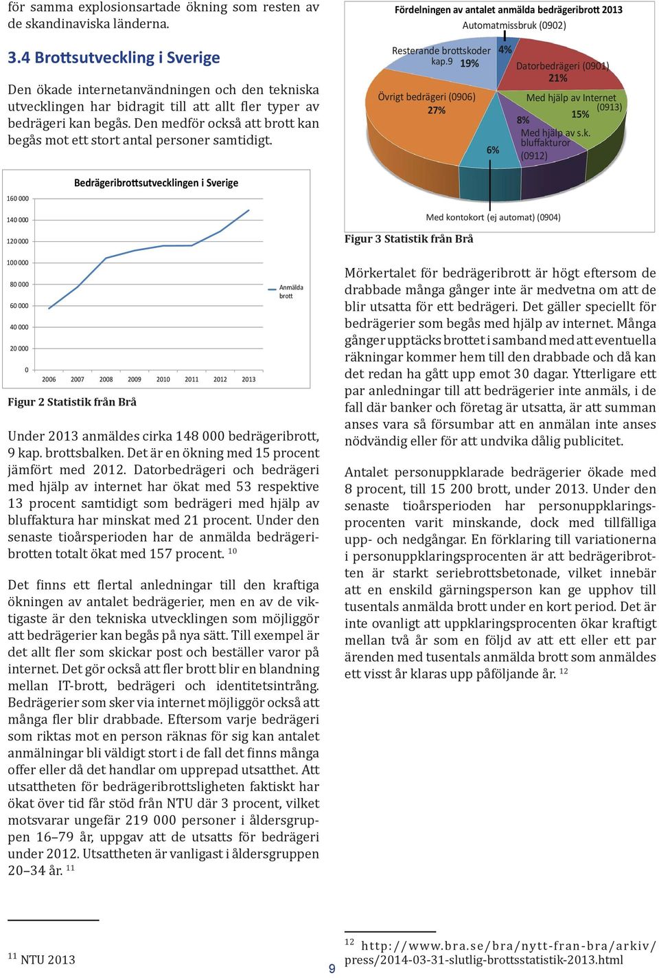 Den medför också att brott kan begås mot ett stort antal personer samtidigt. Fördelningen av antalet anmälda bedrägeribrott 2013 Automatmissbruk (0902) Resterande brottskoder kap.