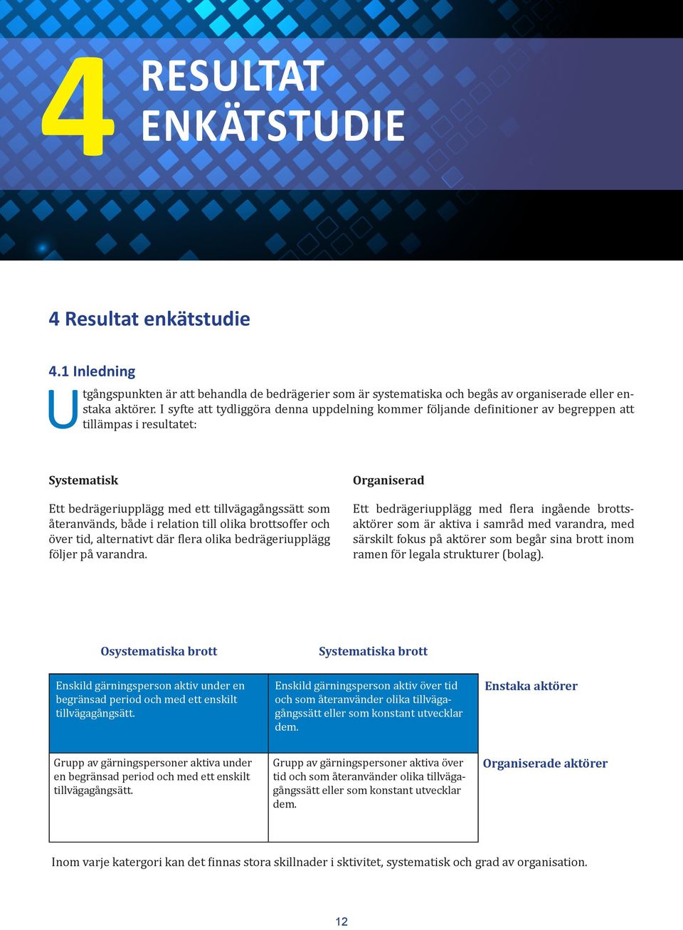 relation till olika brottsoffer och över tid, alternativt där flera olika bedrägeriupplägg följer på varandra.