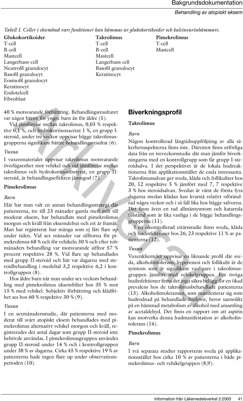 Keratinocyt Eosinofil granulocyt Keratinocyt Endotelcell Fibroblast 40 % motsvarande förbättring. Behandlingsresultatet var något bättre för yngre barn än för äldre (5).