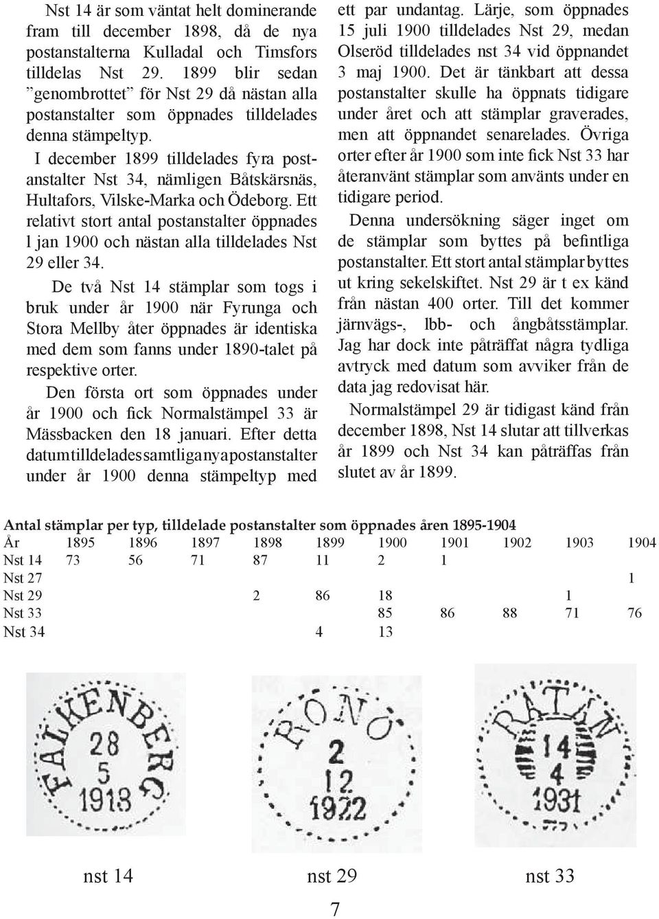 I december 1899 tilldelades fyra postanstalter Nst 34, nämligen Båtskärsnäs, Hultafors, Vilske-Marka och Ödeborg.