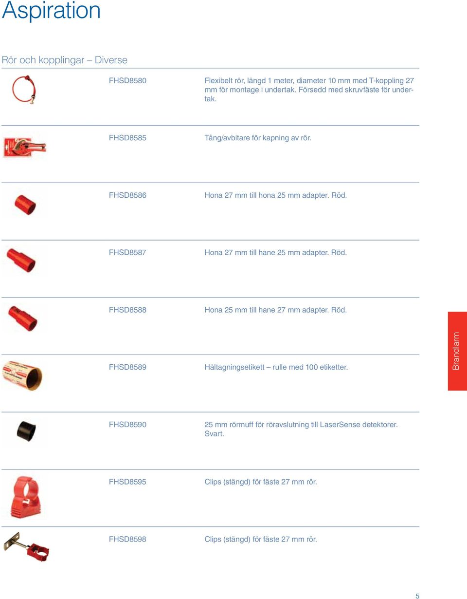 FHSD8587 Hona 27 mm till hane 25 mm adapter. Röd. FHSD8588 Hona 25 mm till hane 27 mm adapter. Röd. FHSD8589 Håltagningsetikett rulle med 100 etiketter.