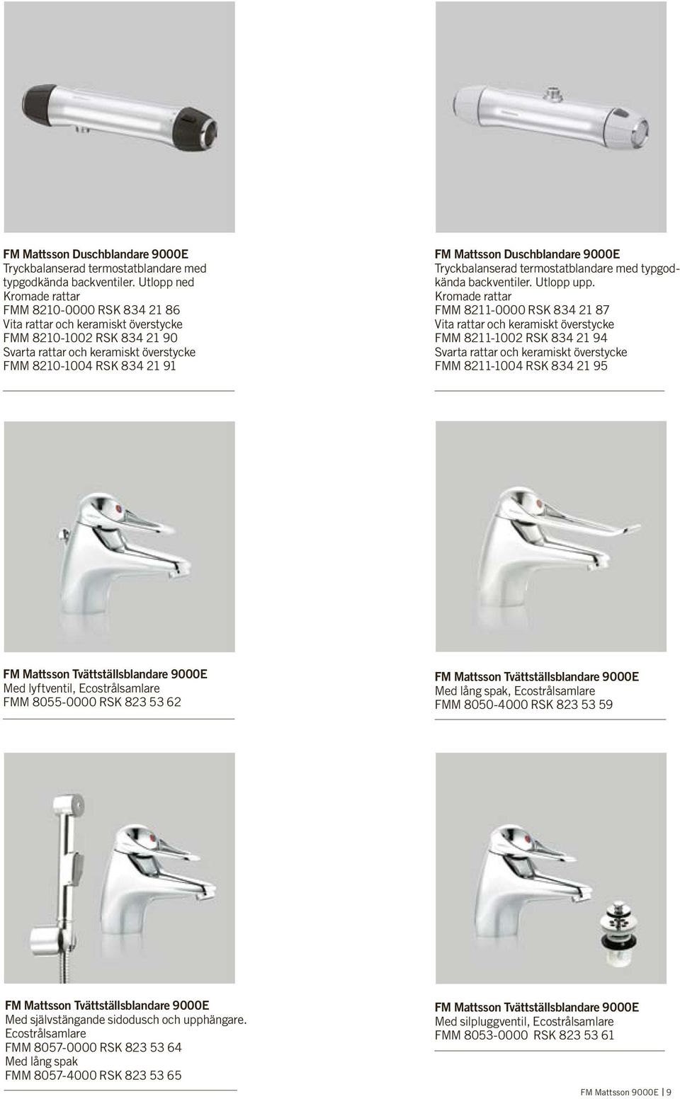 Kromade rattar FMM 8211-0000 RSK 834 21 87 Vita rattar och keramiskt överstycke FMM 8211-1002 RSK 834 21 94 Svarta rattar och keramiskt överstycke FMM 8211-1004 RSK 834 21 95 FM Mattsson