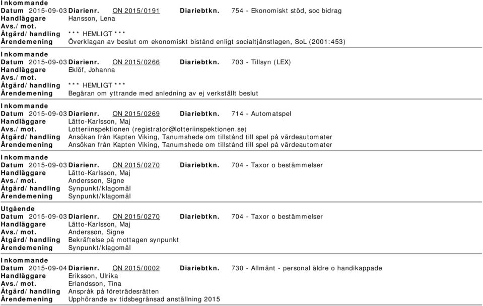 Datum 2015-09-03 Diarienr. ON 2015/0266 Diariebtkn.