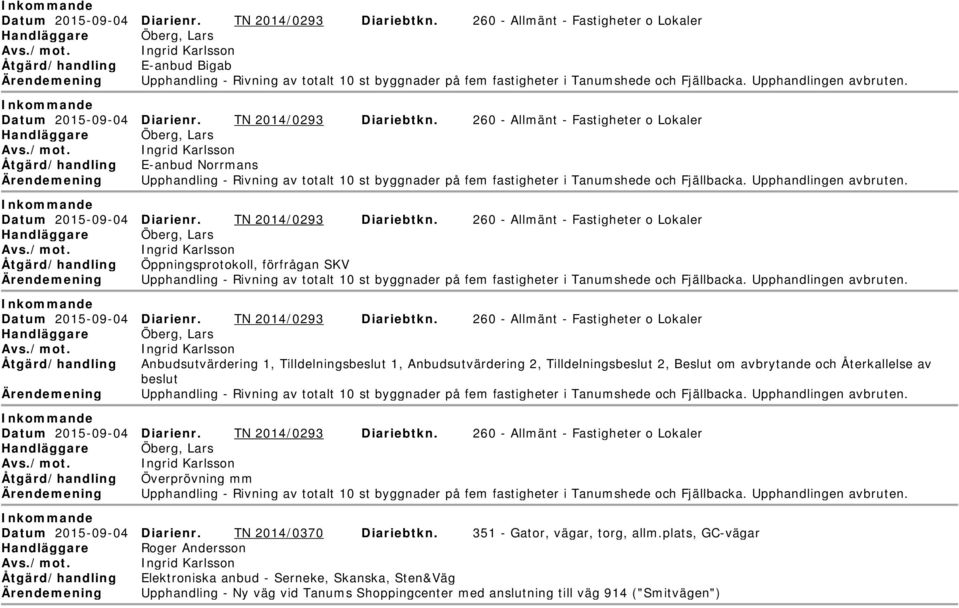 och Fjällbacka. pphandlingen avbruten.