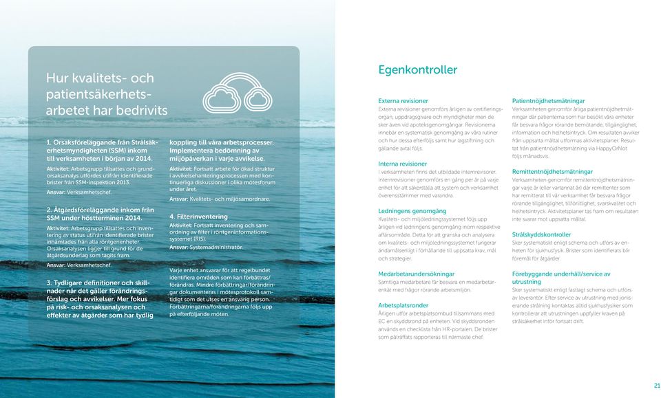 Arbetsgrupp tillsattes och inventering av status utifrån identifierade brister inhämtades från alla röntgenenheter. Orsaksanalysen ligger till grund för de åtgärdsunderlag som tagits fram.