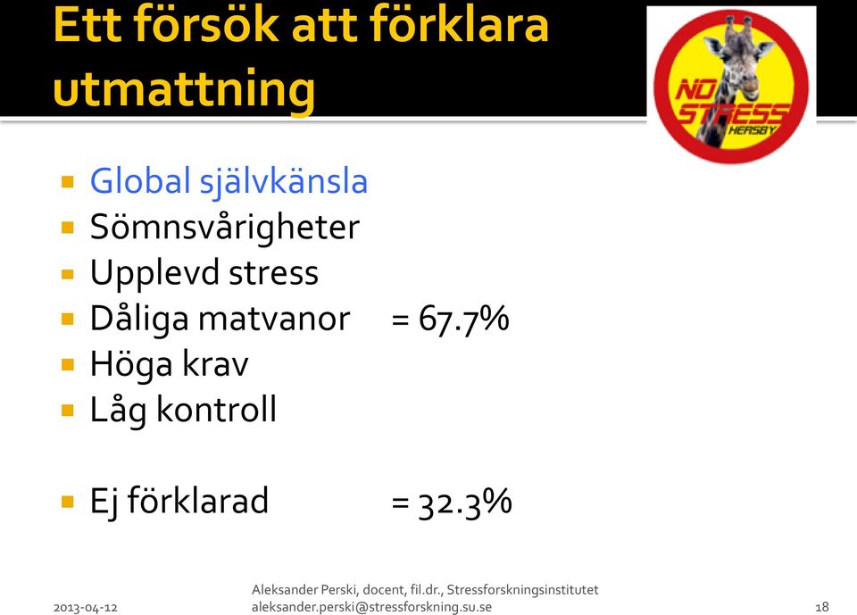 7% Höga krav Låg kontroll Ej förklarad = 32.