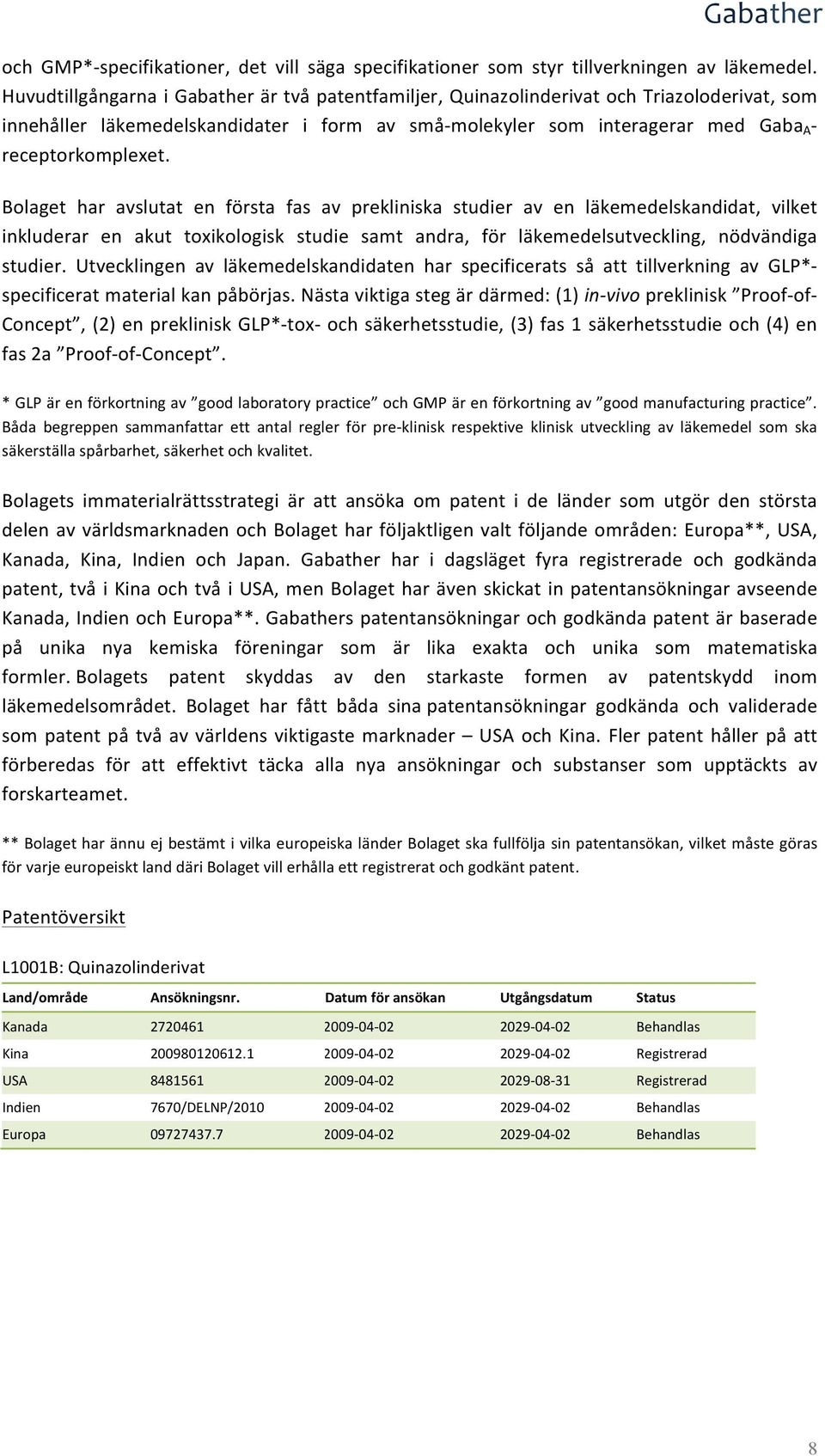 Bolaget har avslutat en första fas av prekliniska studier av en läkemedelskandidat, vilket inkluderar en akut toxikologisk studie samt andra, för läkemedelsutveckling, nödvändiga studier.