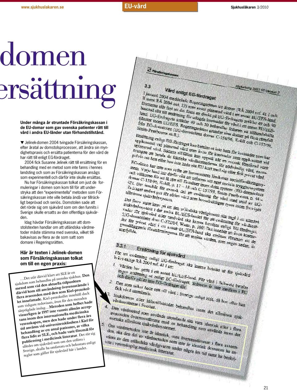 2004 fick Susanne Jelinek rätt till ersättning för en behandling med en metod som inte fanns i hennes landsting och som av Försäkringskassan ansågs som experimentell och därför inte skulle ersättas.