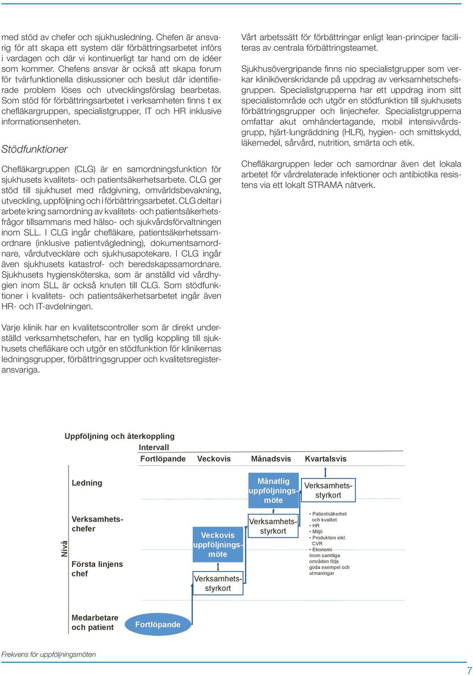 Som stöd för förbättringsarbetet i verksamheten finns t ex chefläkargruppen, specialistgrupper, IT och HR inklusive informationsenheten.
