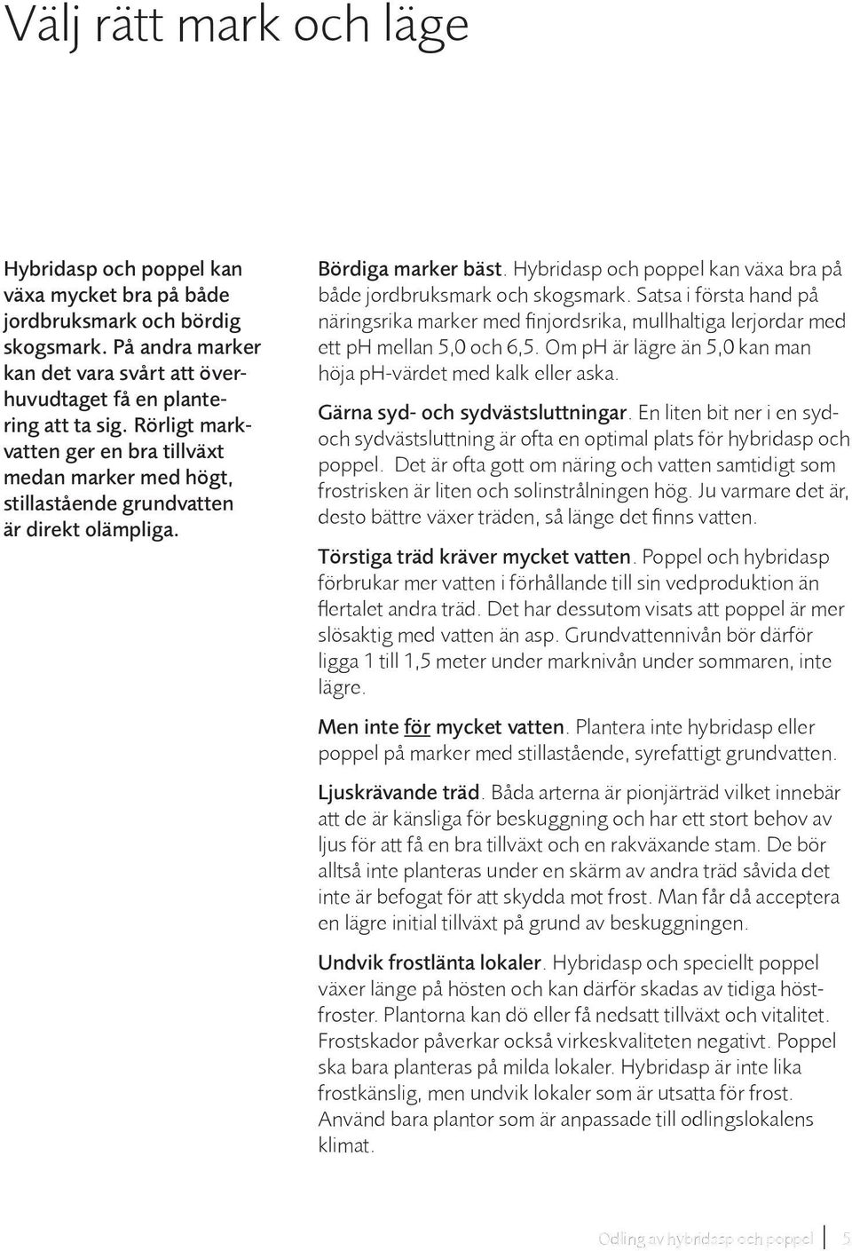 Satsa i första hand på näringsrika marker med finjordsrika, mullhaltiga lerjordar med ett ph mellan 5,0 och 6,5. Om ph är lägre än 5,0 kan man höja ph-värdet med kalk eller aska.