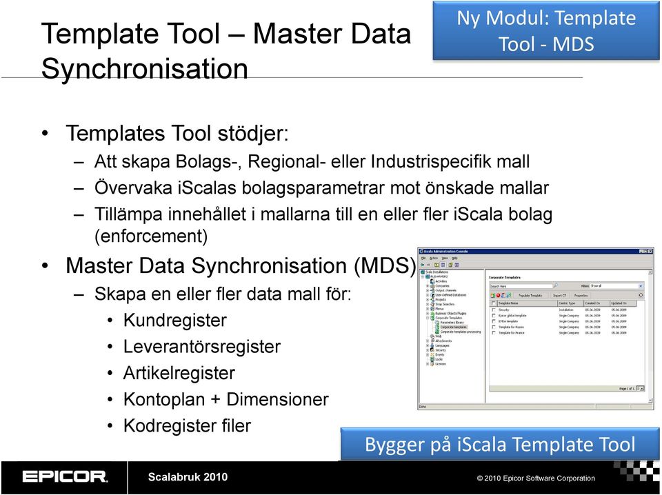 mallarna till en eller fler iscala bolag (enforcement) Master Data Synchronisation (MDS) Skapa en eller fler data