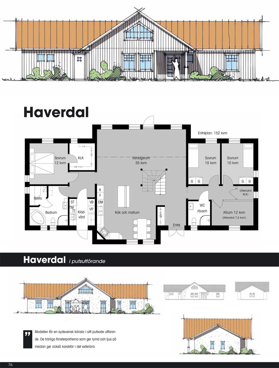 kvm) Entré Haverdal i putsutförande Modellen får en sydsvensk känsla i sitt putsade utförande.