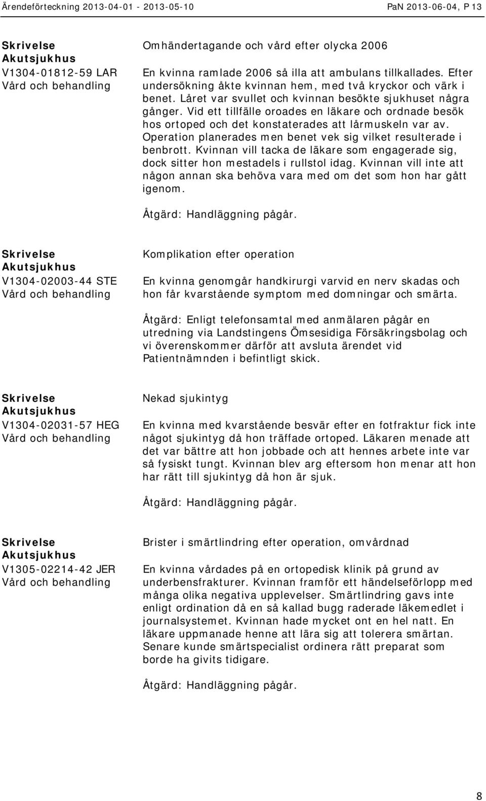 Operation planerades men benet vek sig vilket resulterade i benbrott. Kvinnan vill tacka de läkare som engagerade sig, dock sitter hon mestadels i rullstol idag.