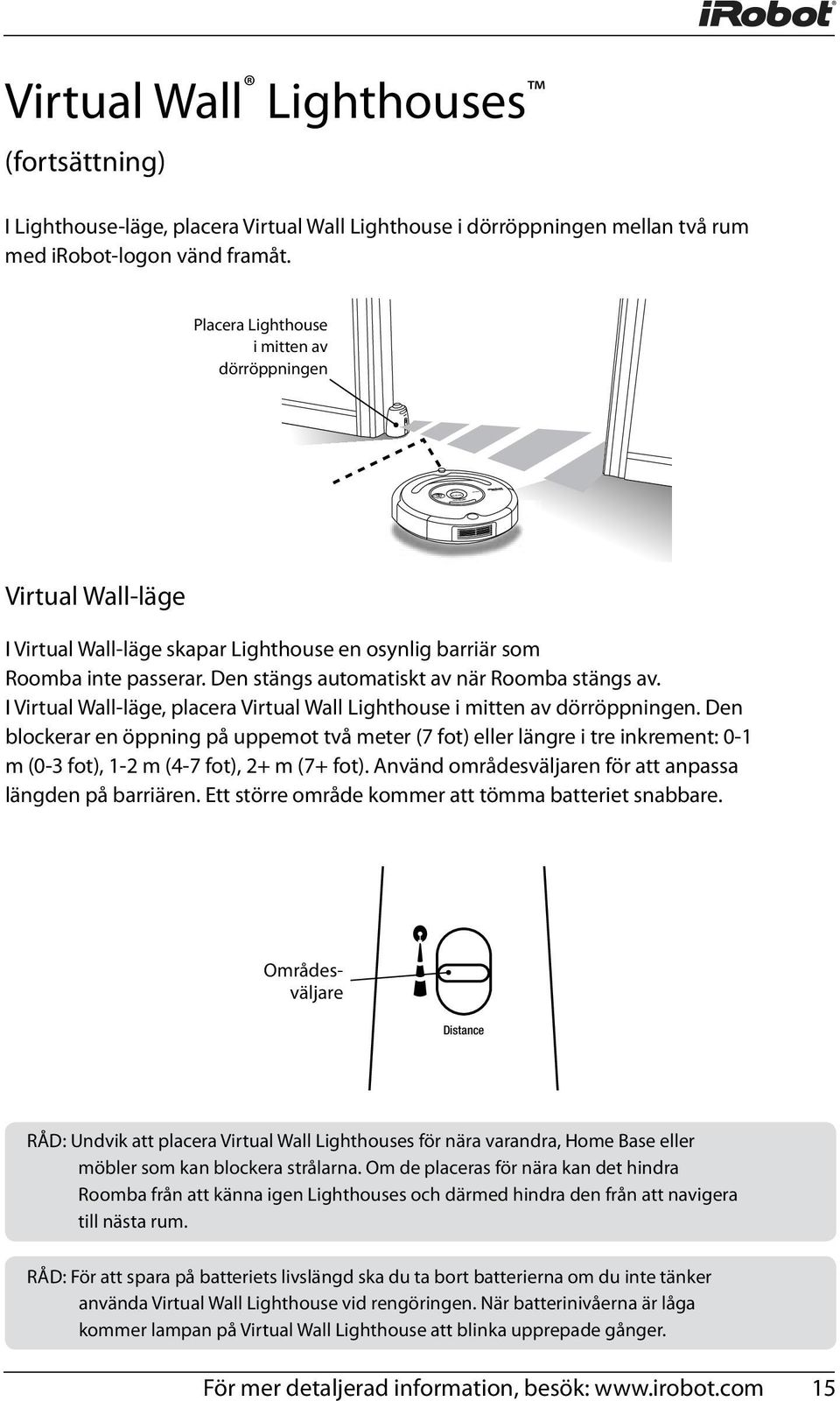 I Virtual Wall-läge, placera Virtual Wall Lighthouse i mitten av dörröppningen.