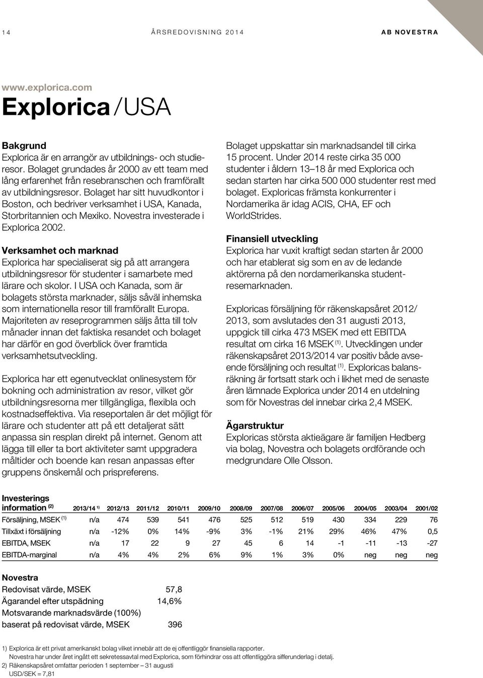 Bolaget har sitt huvudkontor i Boston, och bedriver verksamhet i USA, Kanada, Storbritannien och Mexiko. Novestra investerade i Explorica 2002.