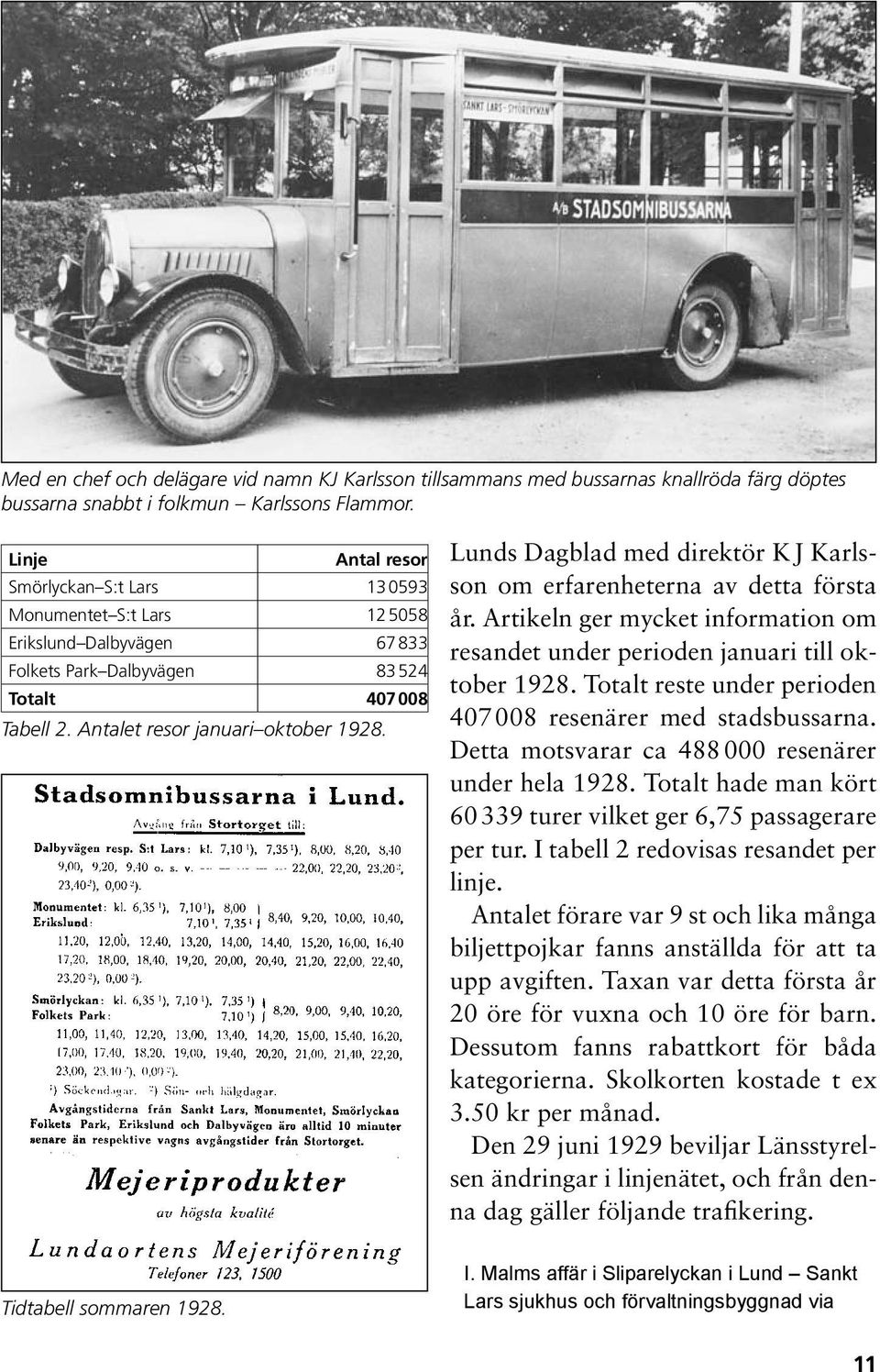 Lunds Dagblad med direktör K J Karlsson om erfarenheterna av detta första år. Artikeln ger mycket information om resandet under perioden januari till oktober 1928.