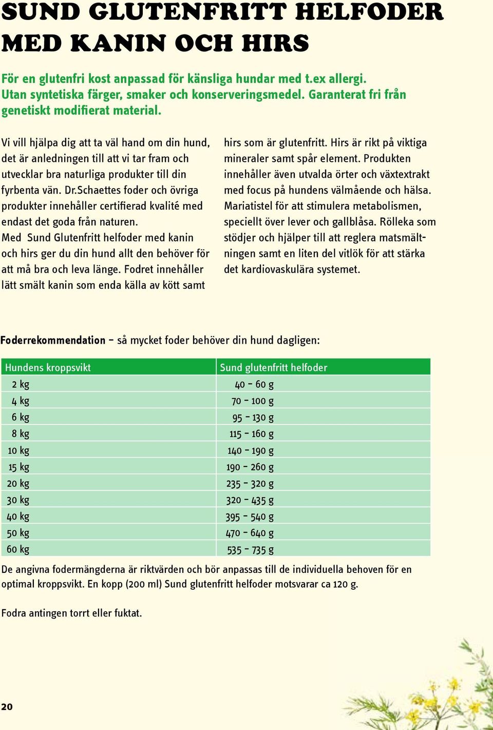 Dr.Schaettes foder och övriga produkter innehåller certifierad kvalité med endast det goda från naturen.